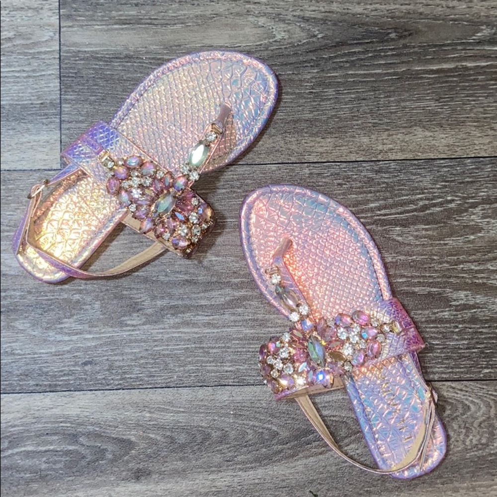 Liliana Pink Hologram Jeweled Slingback Sandal